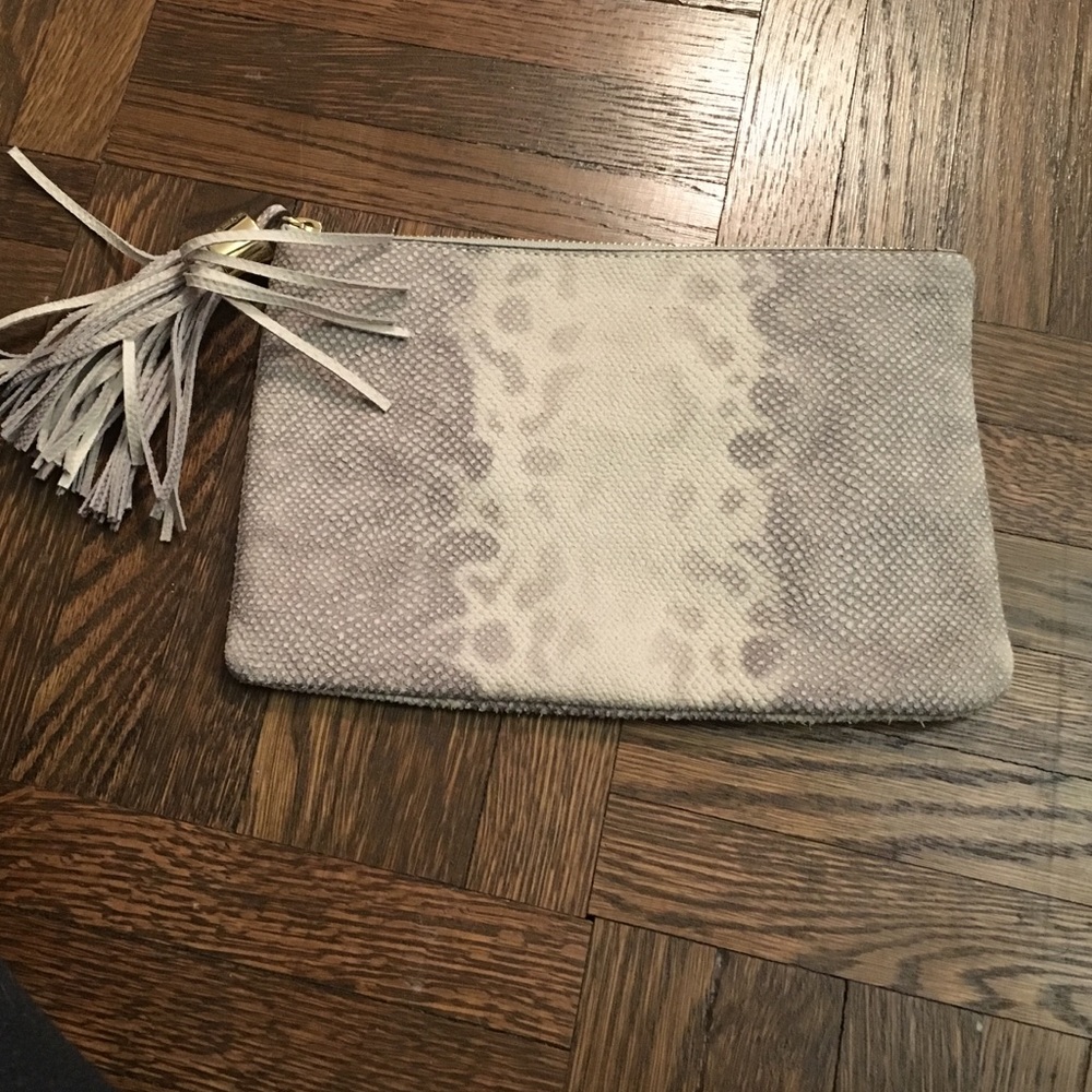 Genuine leather snake embossed tassel pouch