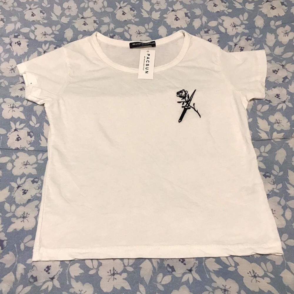 ❌SOLD❌ Brandy Melville Rose & Knife Embroidery Top