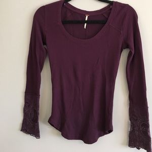 Burgundy Free People Thermal w/ Lace Sleeve Detail