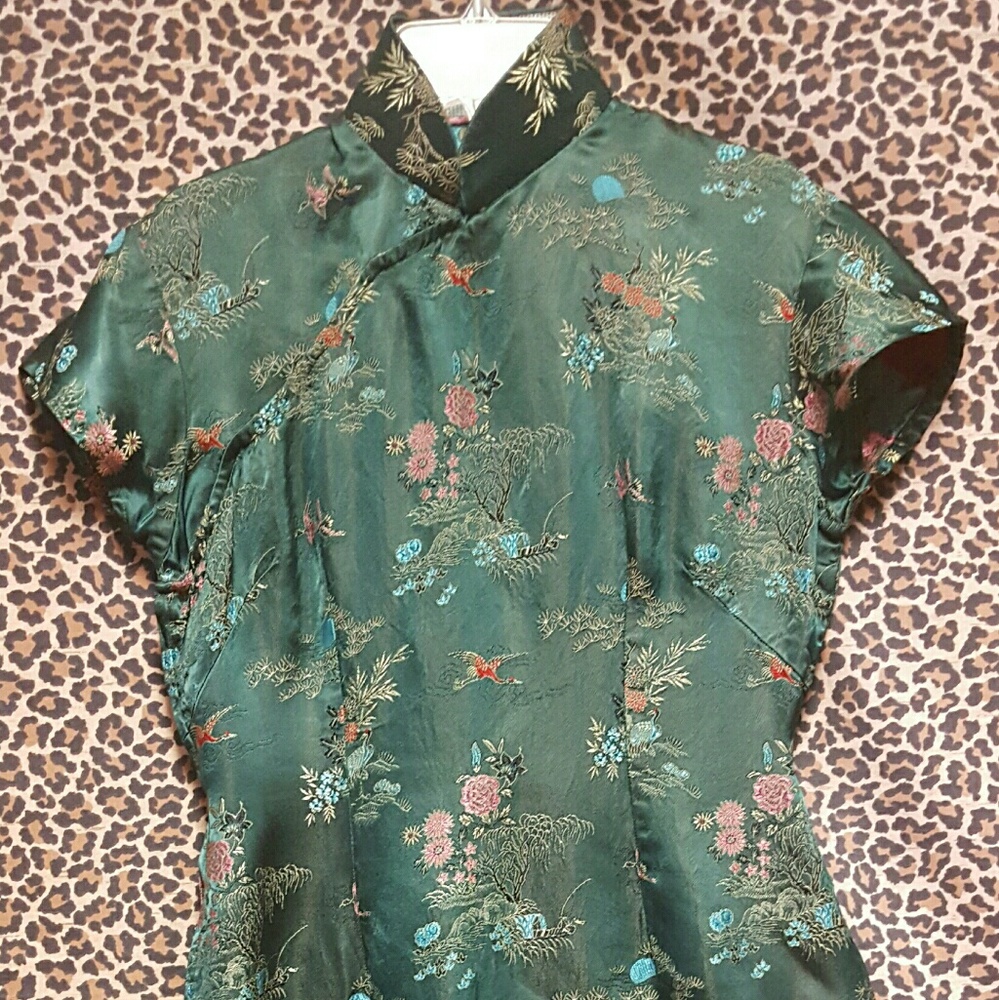 GEISHA - SILK DRESS - GREEN - SZ SMALL -