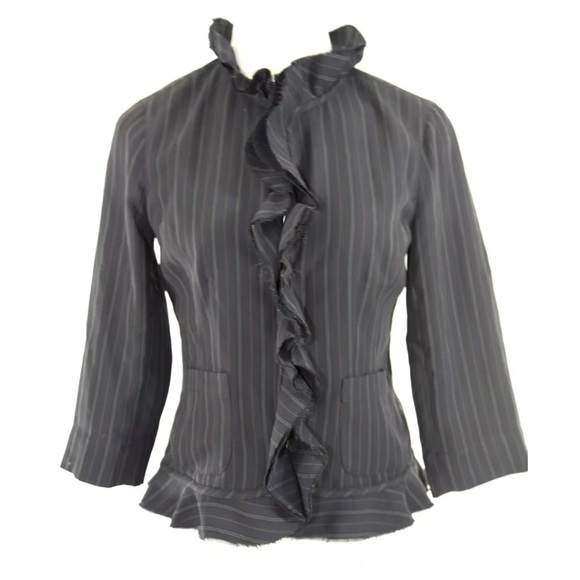 🎁 Yansi Fugel Black Raw Edge Pin Stripe Jacket - Picture 2 of 8
