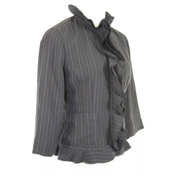 🎁 Yansi Fugel Black Raw Edge Pin Stripe Jacket - Picture 3 of 8
