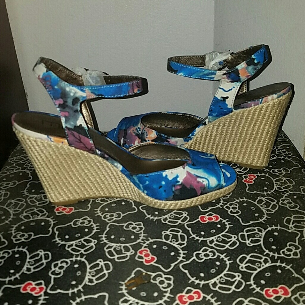 Blue Flower Spring Wedge Shoes