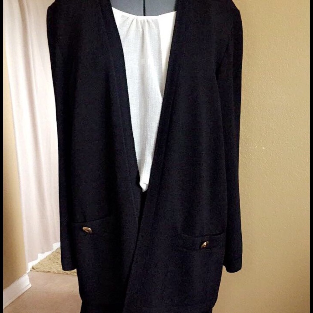 St. John Basics M Black Knit Jacket, logo button