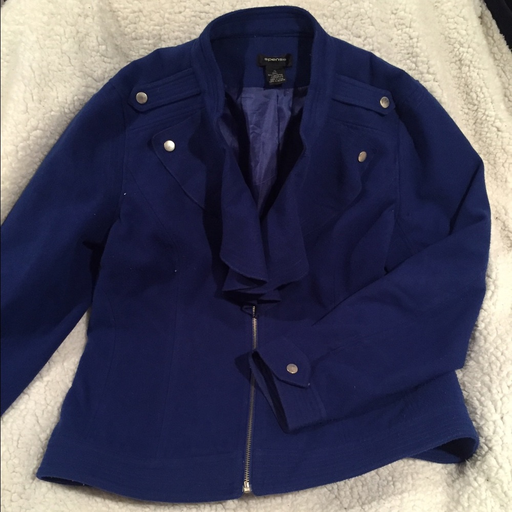 RUFFLE FRONT JACKET COBALT