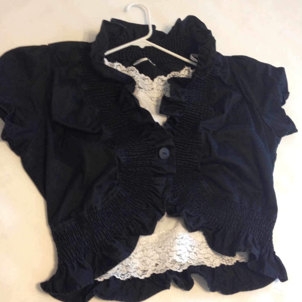 Classy Black Ruffle Top - Picture 3 of 5