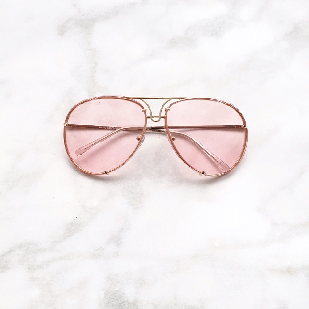 PINK LENS OVERSIZED AVIATOR SUNGLASSES - Picture 2 of 6