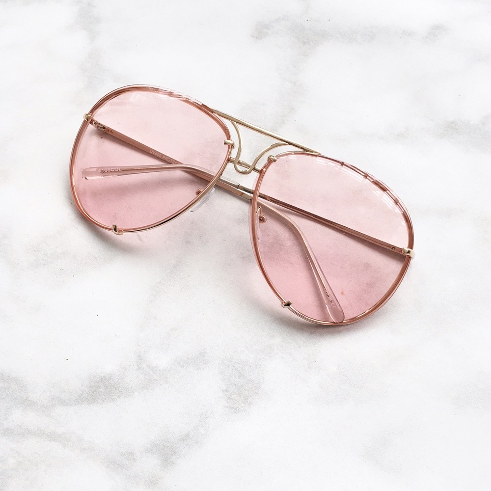 PINK LENS OVERSIZED AVIATOR SUNGLASSES - Picture 3 of 6