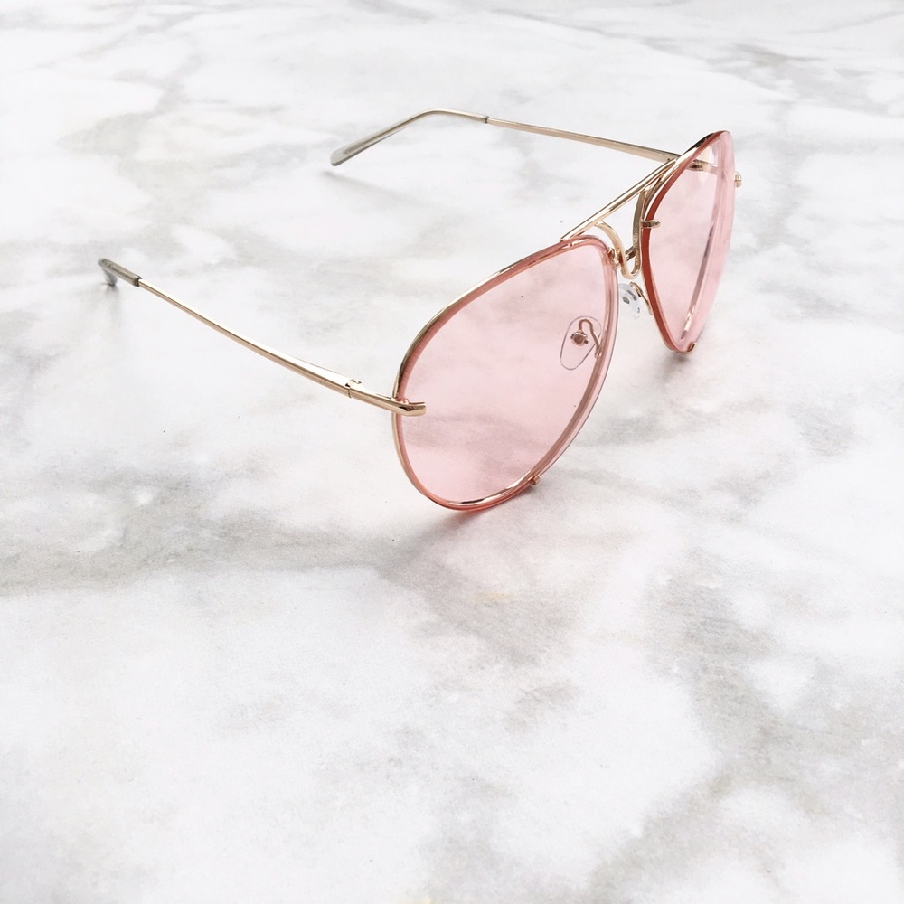 PINK LENS OVERSIZED AVIATOR SUNGLASSES - Picture 5 of 6