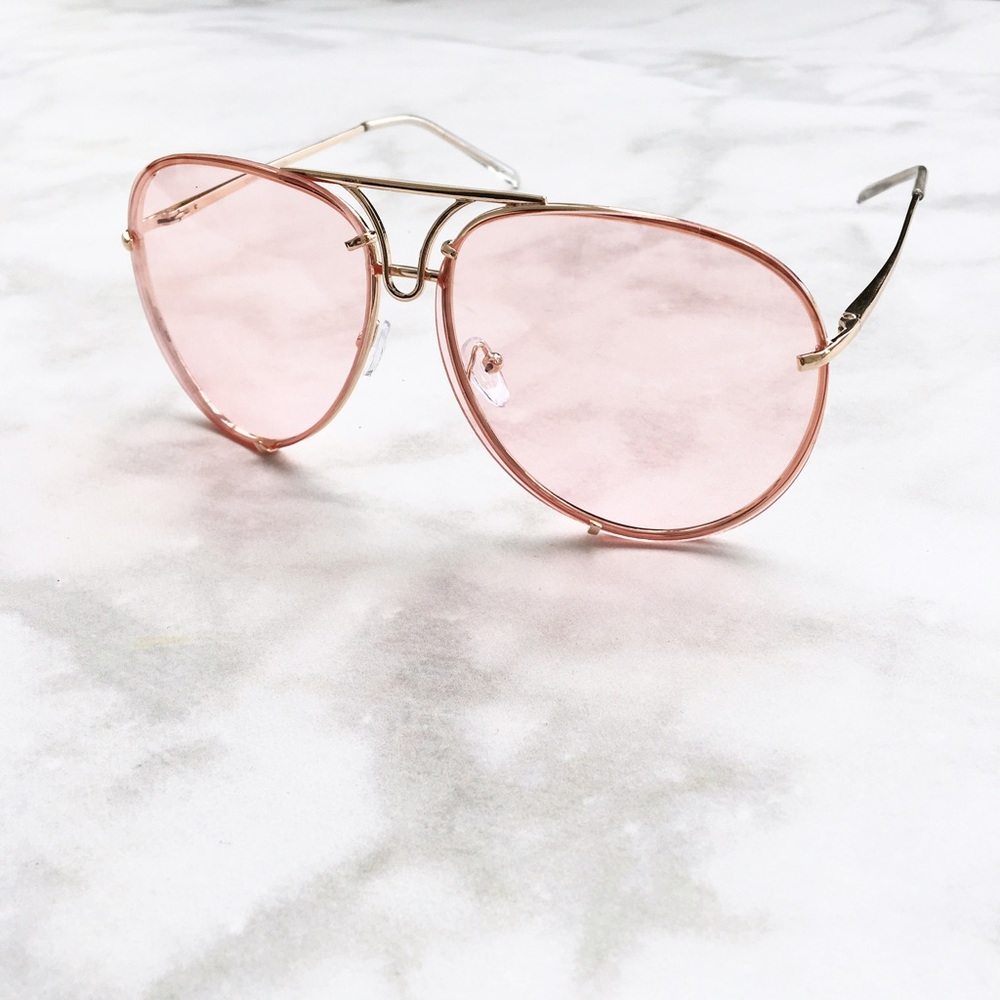 PINK LENS OVERSIZED AVIATOR SUNGLASSES - Picture 6 of 6