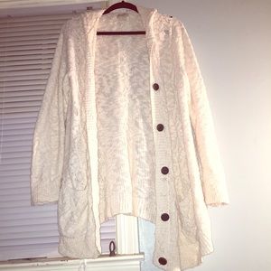 LuckyBrand Women's L Cream Hooded Cardigan Sweater