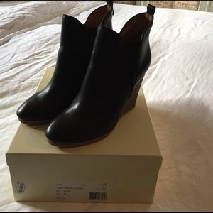 Black wedge leather booties