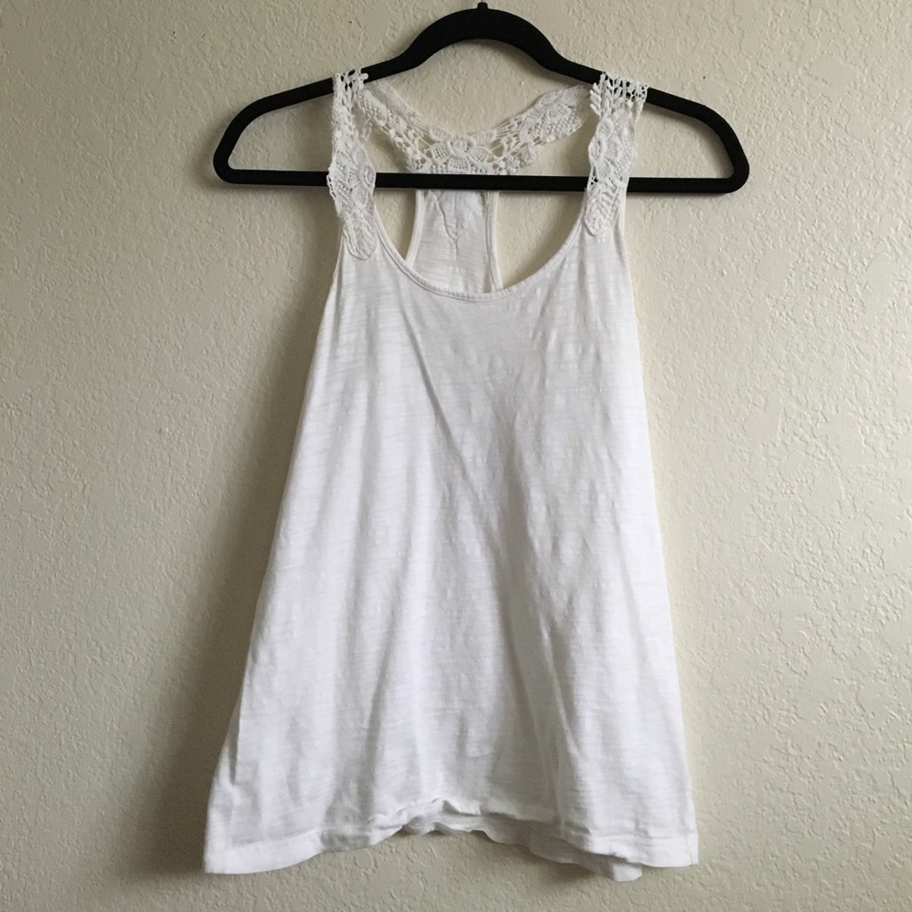 Forever 21 White Embroidered Racerback Tank Top