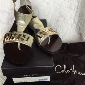 Cole Haan Gold Metallic Embellished Sandals-New