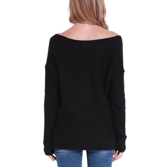 Loose Slouchy High Low Black Sweater Medium Large - Picture 2 of 7