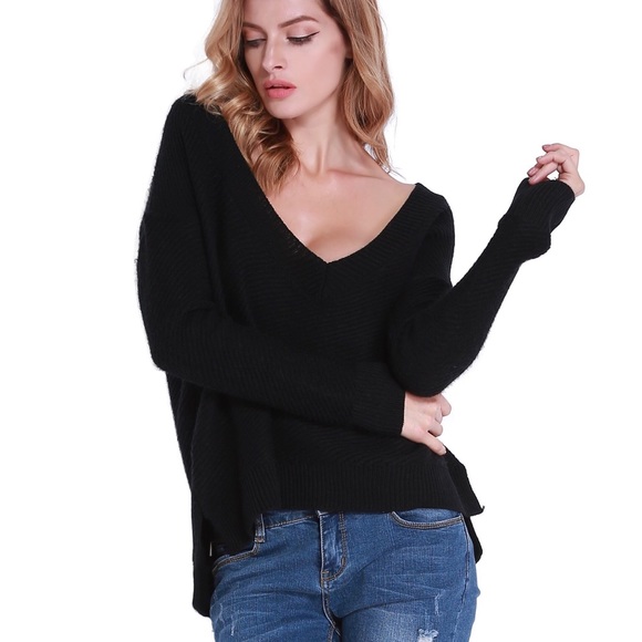 Loose Slouchy High Low Black Sweater Medium Large - Picture 3 of 7