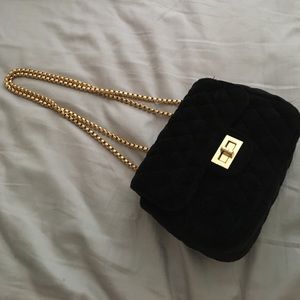 Velour/plush black crossbody purse