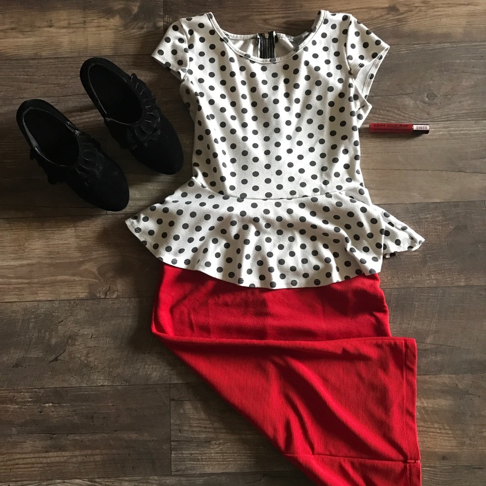 SOLD Black And White Polka Dotted Blouse