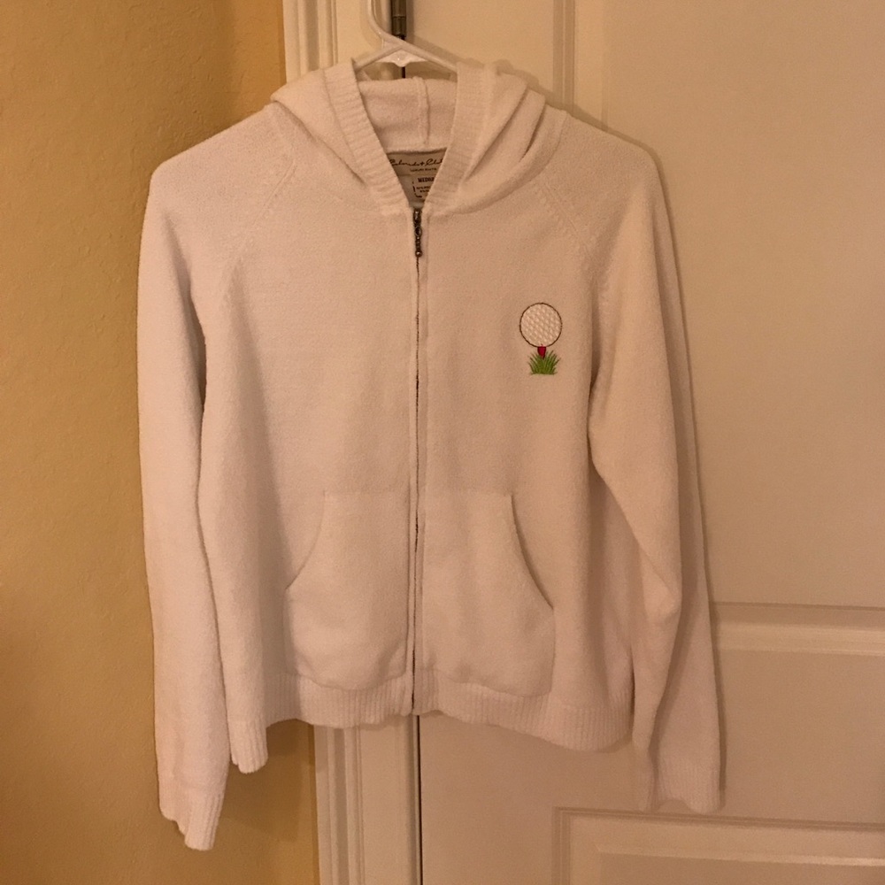 Comfy cozy white light sweater M golf embroidery