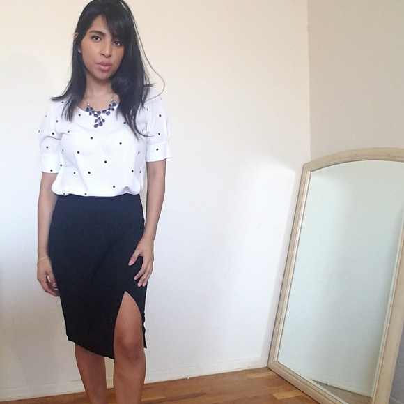 BLACK FAUX WRAP PENCIL SKIRT - Picture 5 of 7