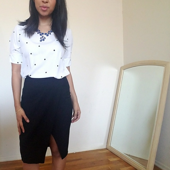 BLACK FAUX WRAP PENCIL SKIRT - Picture 6 of 7