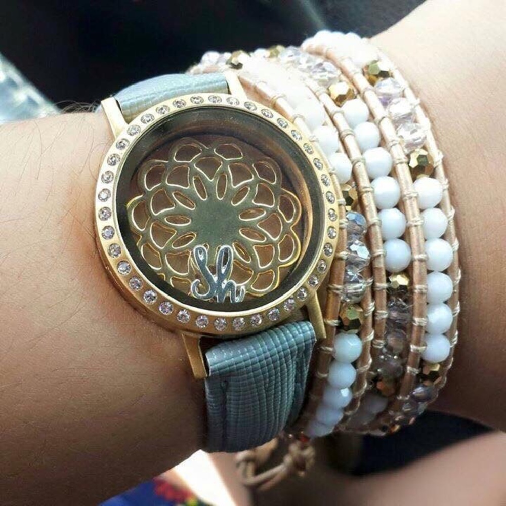 Watch Style Locket and Matching Wrap Bracelet