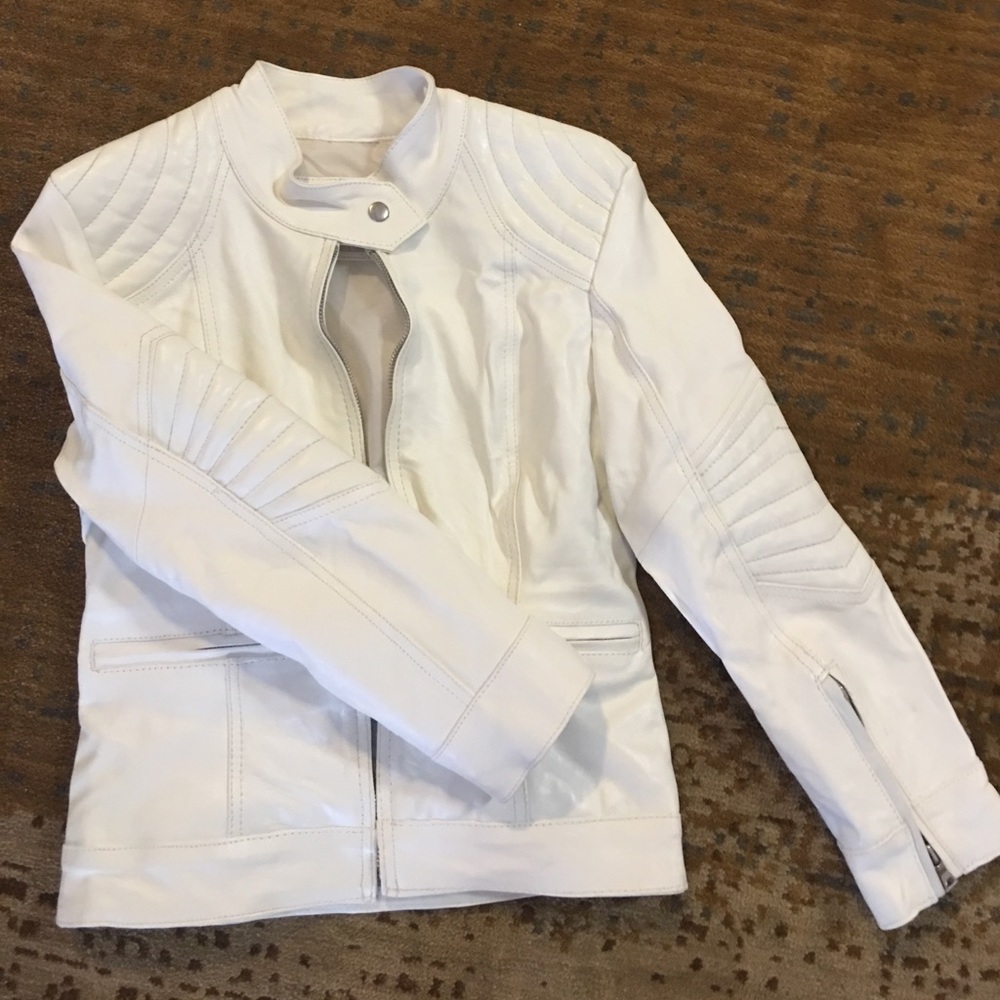 Italian sheep leather white biker jacket