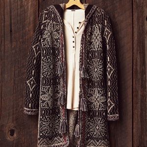 Free People Echo Pattern Pom Pom Cardigan