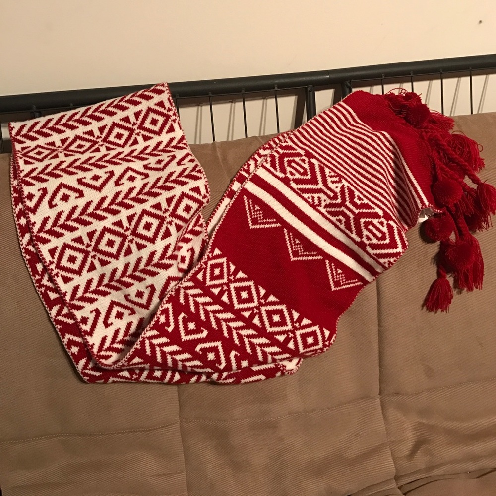 Red and white patterned scarf