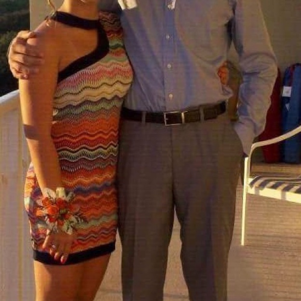 Multicolored one shoulder formal dress