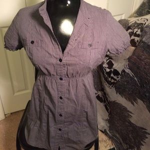 Short sleeve babydoll button down blouse.