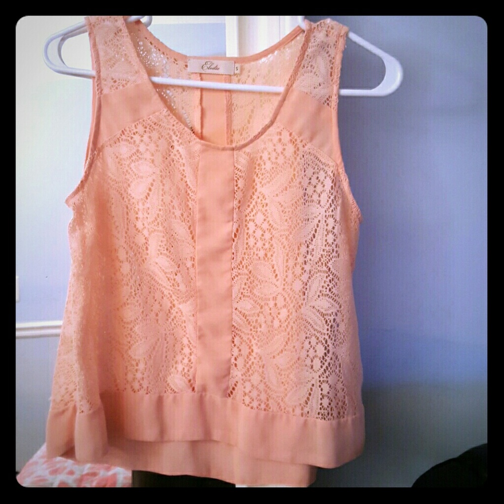 See through peach tank top