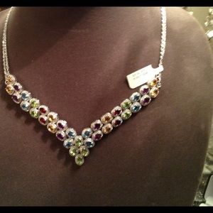 54KT Multi-colored Gemstone Necklace in 925 S.S.