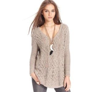 Free People Long Sleeve Open Knit V-Neck Sweater.
