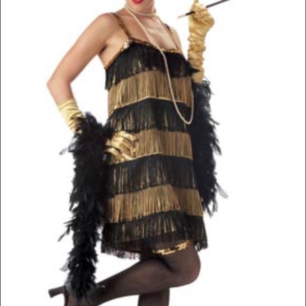 1920s Black and Gold Fringe Flapper dress
