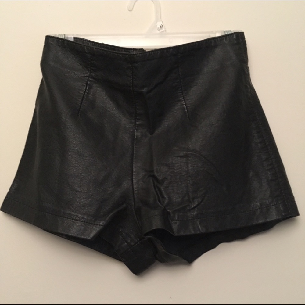 Hi Waist Vegan Leather Shorts