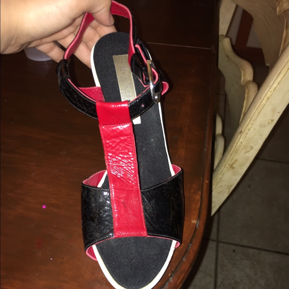 Olivia Rose Tal black & red strappy heels