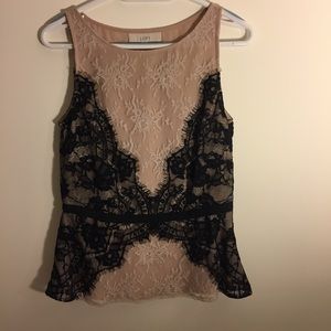 Loft nude and black lace peplum top