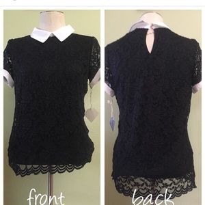 Black laced collar blouse.
