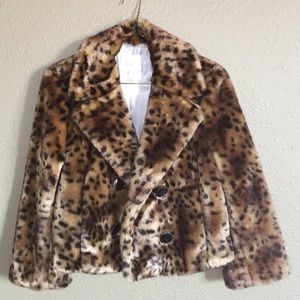 Ann Taylor LOFT leopard print soft faux fur jacket