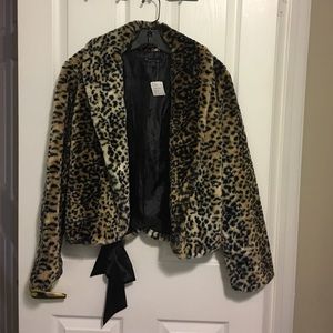 Brand New, never worn Leopard coat w/black satin