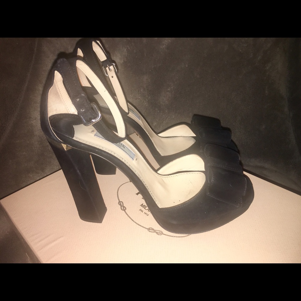 Suede Prada bow platform