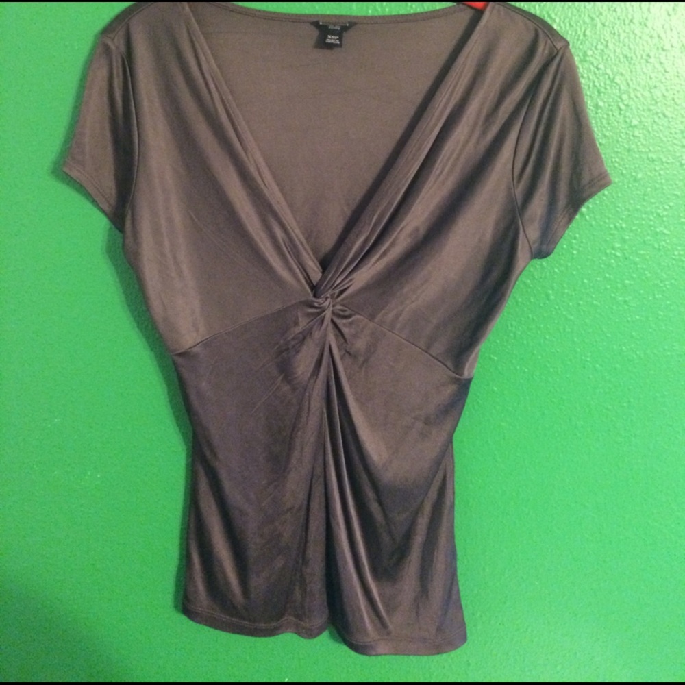 Anne Taylor grey V neck career top LNWOT