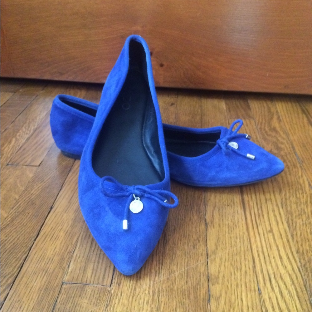 Blue suede ballet flats