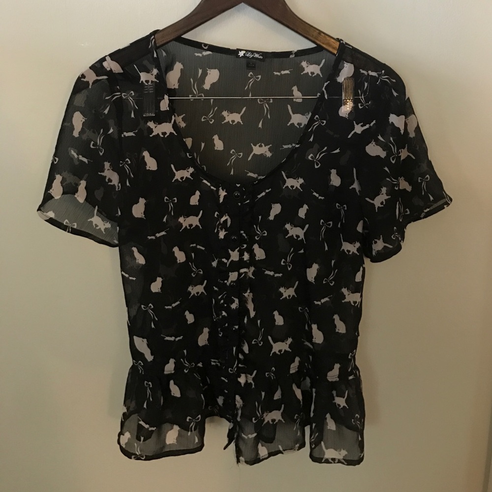 Cats and Bows Peplum Sheer Top