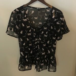 Cats and Bows Peplum Sheer Top