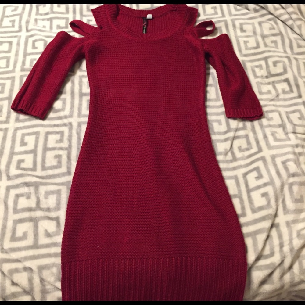 Wine red, cold shoulder sweater dress - NWOT!
