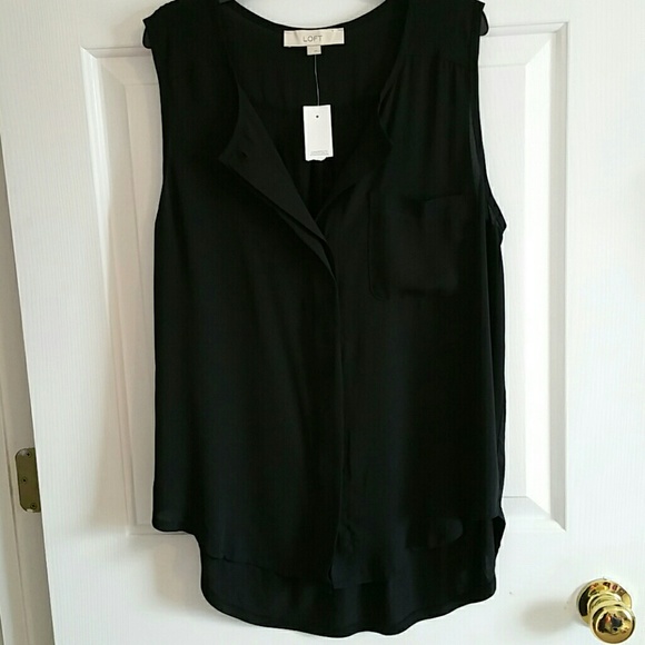 Loft high low button down Black top - Picture 2 of 5