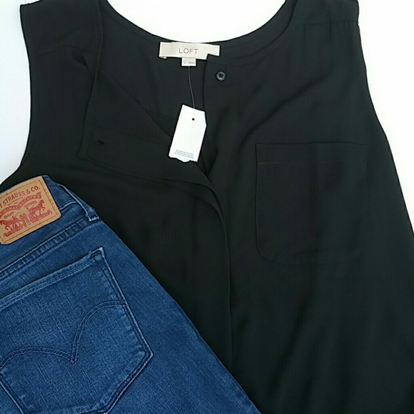 Loft high low button down Black top - Picture 3 of 5