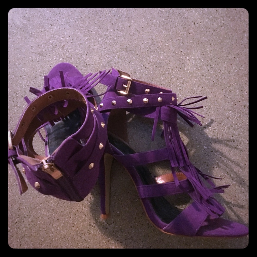 Suede Fringe and Stud Detailed Heels